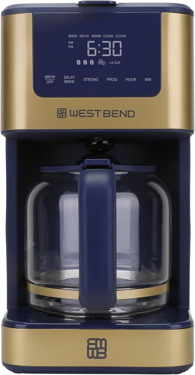 West Bend Timeless 12-Cup Programmable Coffee Maker with Brew Strength Selector for Hot and Iced Coffee Includes 1-4 Cup Brew Option and Permanent Filter
