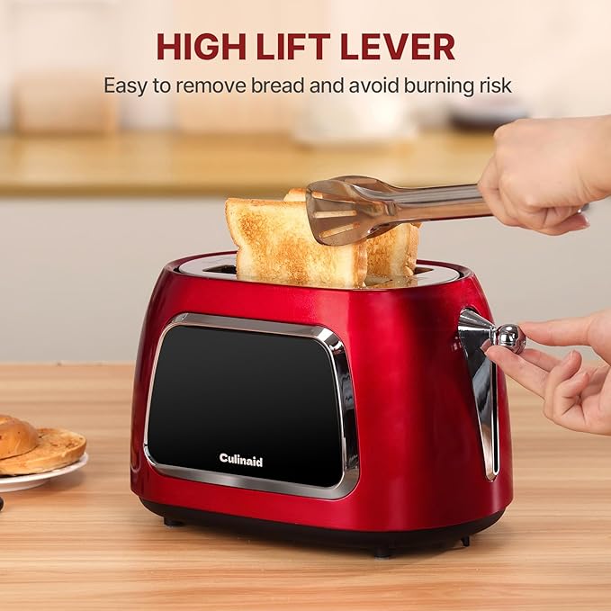Toaster 2 Slice Smart Touch Screen Retro 1.5'' Extra Wide Slot Stainless Steel Digital Bread Toaster with Memory Function Bagel Defrost 6 Browning Levels and Removable Crumb Tray Red