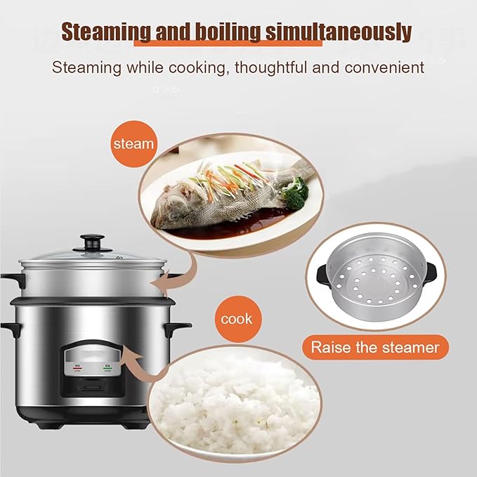 Rice Cooker Pot Style and Food SteamerHousehold 4.5/5.5/6.5L Stainless Steel Rice CookerOne TouchAutomatic Insulation(5.5L)