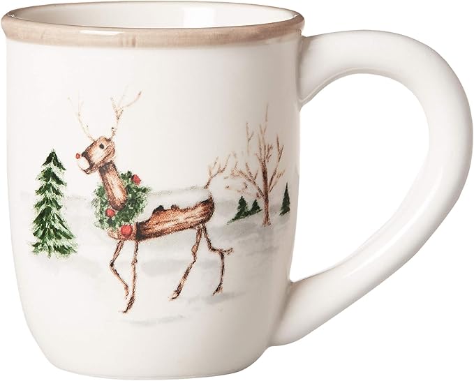 American Atelier Christmas Twig Holiday Dinnerware Set – 20-Piece Christmas-Themed Earthenware Dinner Party Collection Unique Gift Idea for Christmas or Birthday Cream