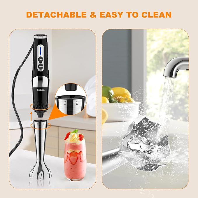 Immersion Hand Blender: 3-Angle Adjustable with Variable 21-Speed Control Powerful Hand Blender Electric for Milkshakes | Smoothies | Soup| Puree | Baby Food (Black)