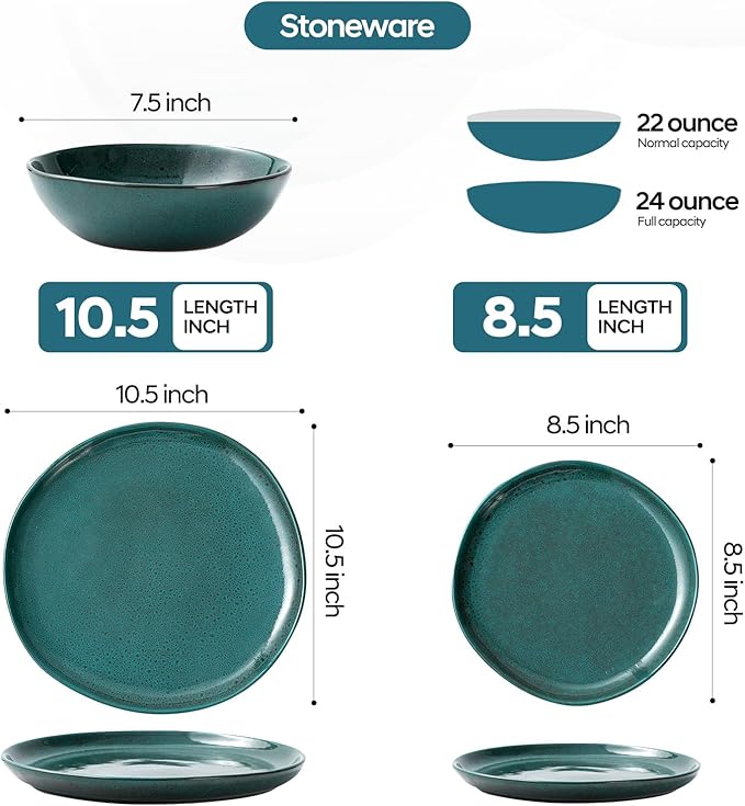 Bestone 12 Pieces Round Kitchen Dinnerware SetsPlates and Bowls SetsDishes Plates Bowls Dish Set Chip Resistant Ceramic Dinnerware Set Dishwasher/Microwave SafeService for 4Ceylon Green