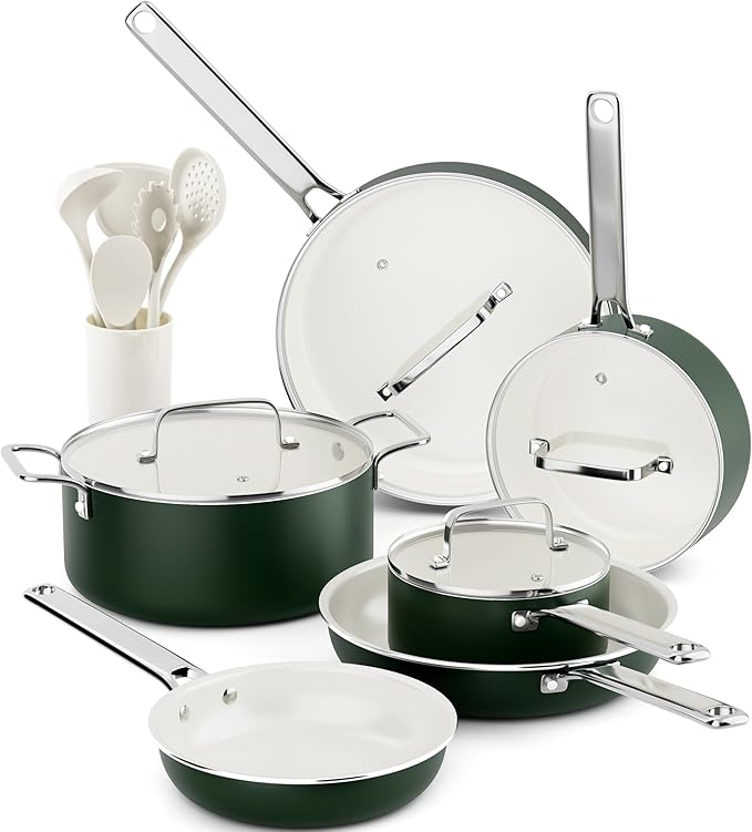Pots and Pans Set - Nonstick Creamic Kitchen Cookware Sets Non Toxic Cookware Set With Dutch Oven Frying Pan Saucepan Sauté Pan Cooking Utensils Set Pots and Pans for Cooking Set Gifts