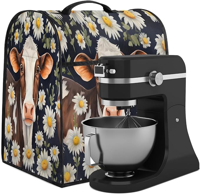 cfpolar Kitchen Aid Mixer Cover Compatible with 6-8 Quarts Flowers Daisy Cow Stand Mixer Cover Kitchen Aid Mixers Accessories Appliance Organizer Bag Dust Covers with Zipper Pocket