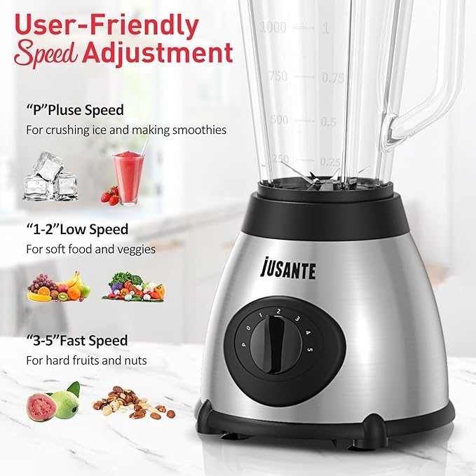 Blender for Smoothies 1000W Glass Blender for Kitchen Countertop with 48oz Glass Jar Ice Crusher or Juice Milkshake Dessert