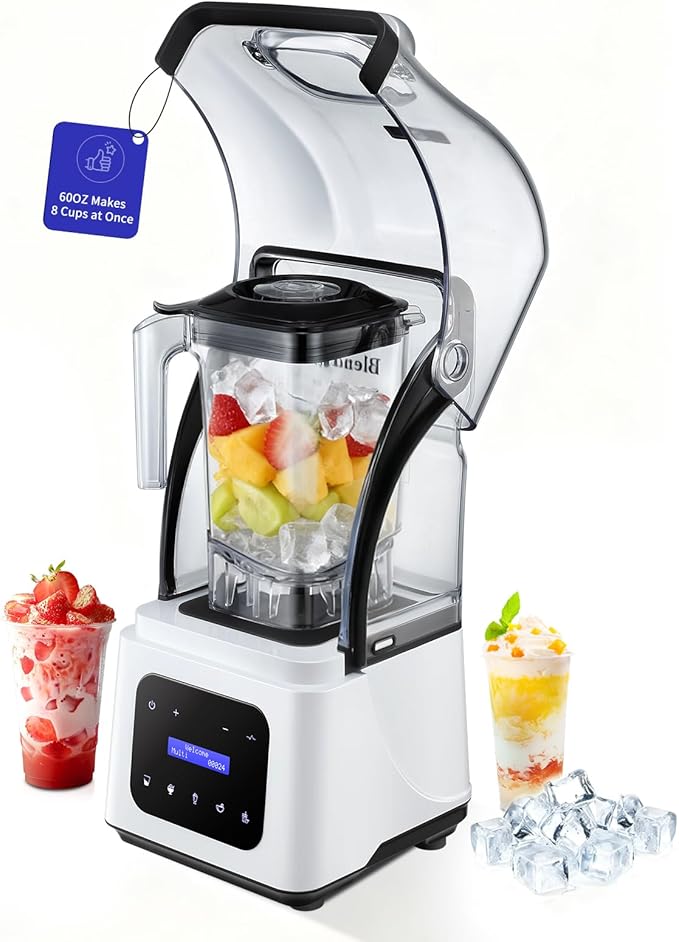 Commercial Blender 2200W Heavy Duty Countertop Blender Quiet Shield Sound Enclosure 6-Blade System DIY Timer &amp 9-Speed 5 Preset ProgramsSmoothies Juices Shakes &amp Frozen Drinks 60oz Pit
