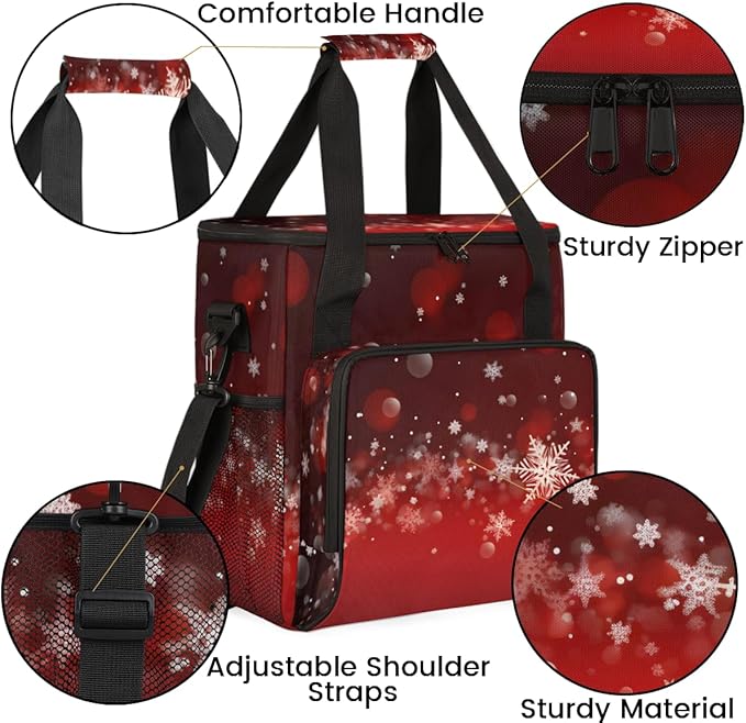 Xmas Snowflakes Coffee Maker Carrying Bag Portable Travel Storage Tote Bag Compatible with K-Mini or K-Mini Plus Single Serve Coffee Brewer Carrying Case with Multiple Pockets &amp Shoulder Strap