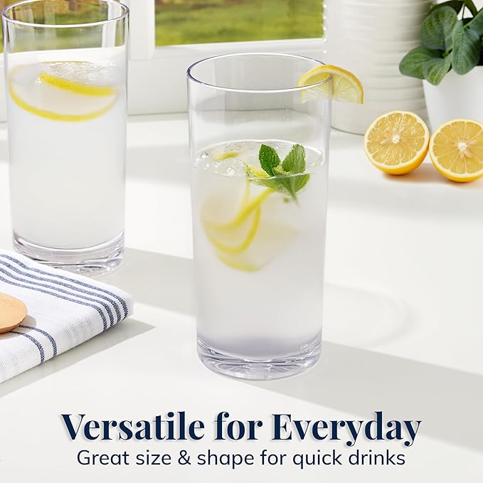 US Acrylic Classic Clear Plastic Reusable Drinking Glasses (Set of 6) 24oz Iced-Tea Cups | BPA-Free Tumblers Made in USA | Top-Rack Dishwasher Safe