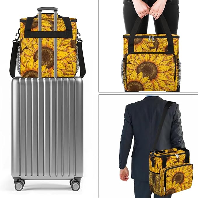 Floral Sunflowers Coffee Maker Carrying Bag Compatible with K-Mini or K-Mini Plus Portable Single Cup Coffee Maker Case with Pockets for K Cup Pods