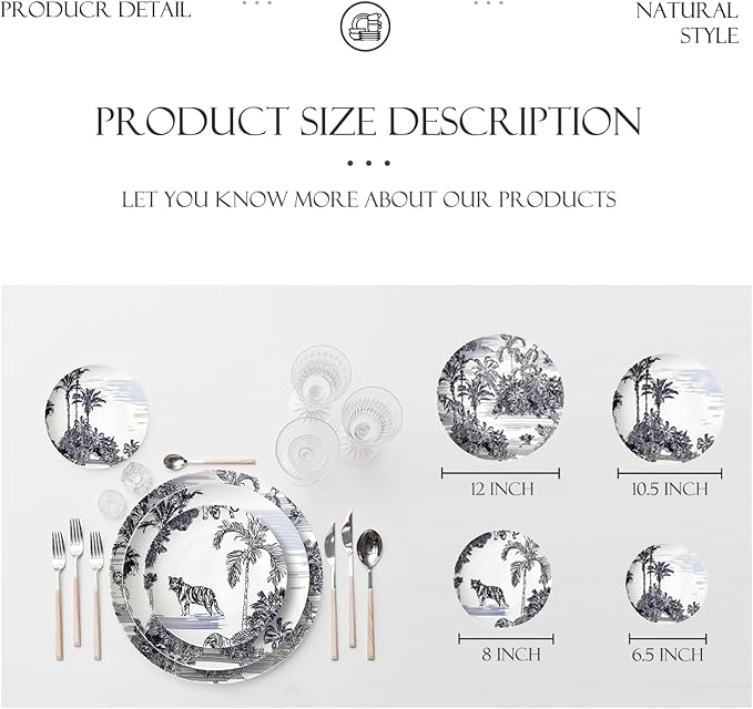 Bone china dinnerware set for 2 Plates set with dessert plates (6.5&amp8 inch) and dinner steak plate(10.5&amp12 inch) dishes set for home and kitchen forest animal pattern series 03