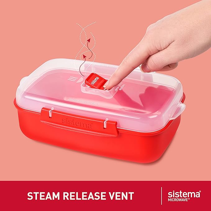 Sistema Microwave Rice Cooker and Steamer Bowl for Vegetables with Steam Release Vent Dishwasher Safe Red &amp Microwave Food Storage Containers with Steam Release Vent Dishwasher Safe Red