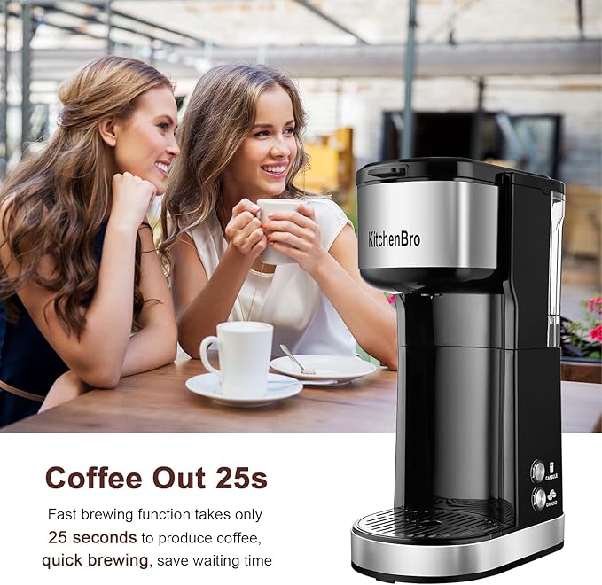 Single Serve Coffee Maker K Cup with Reservoir Space Saver One Cup Coffee Maker 2 In 1 Coffee Maker 6 To 14 Oz Brew SizesFits Travel MugSingle Pod Coffee Maker with Self-Cleaning Function