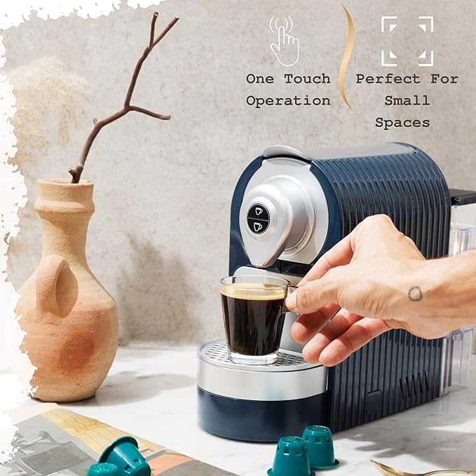 Mixpresso Blue Espresso Machine for Nespresso Compatible Capsule Single Serve Coffee Maker Programmable for Espresso Pods Premium Italian 19 Bar High Pressure Pump 27oz 1400w Capsule Coffee Maker