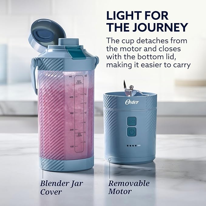 Oster – GoMax 20oz Portable Blender Anti-Jam Reversible Blade Detachable Travel Cup - Blue