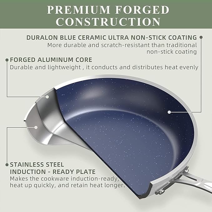 Nuwave 12pc Forged Lightweight Cookware Set G10 Healthy Duralon Ceramic Ultra Non-Stick Coating Vented Tempered Glass Lids Stay-Cool Handles Induction-Ready &amp Works on All Cooktops PFAS Free