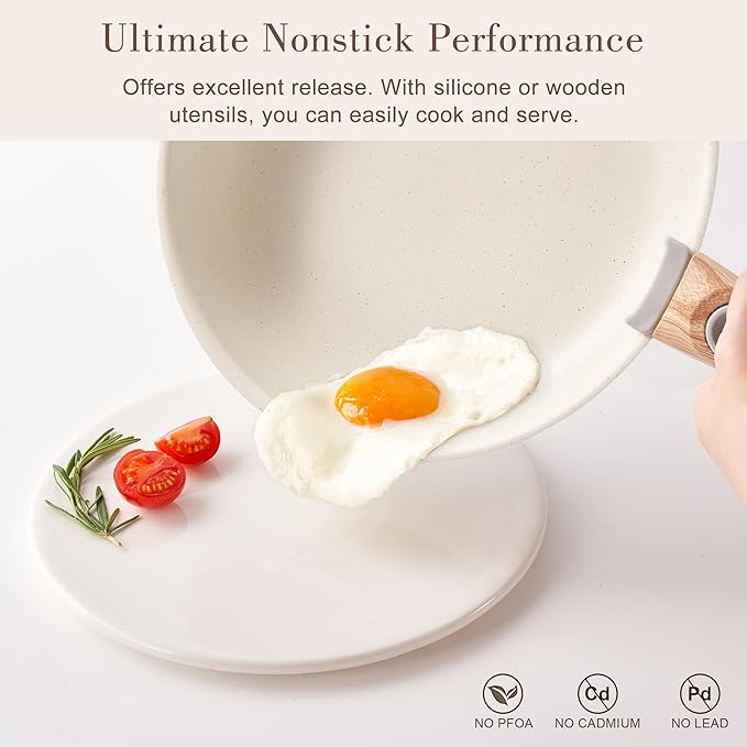 Nonstick Cookware Set - YIIFEEO Stackable Pots and Pans Set Detachable Handle Camping Cookware Granite Kitchen Cookware Sets Removable Handle Non Toxic Nonstick Frying Pans for Cooking Set Gift Beige