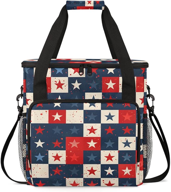 Glittering Stars 4th of July Coffee Maker Carrying Bag Travel Storage Bag Compatible with K-Mini or K-Mini Plus Single Serve Coffee Brewer Carrying Case with Multiple Pockets &amp Shoulder Strap