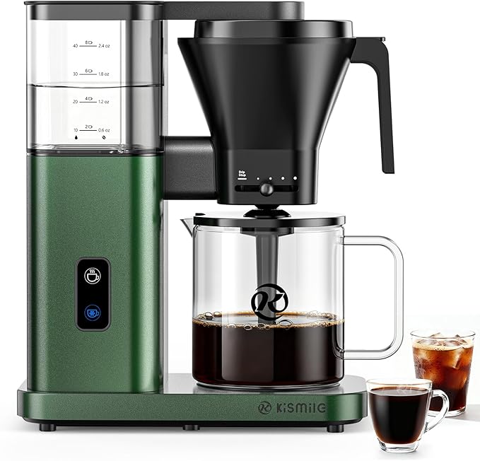 Kismile 8 Cup Drip Coffee Maker Machine Pour Over Coffee Brew with 3s Instant Heat 197-205℉ Removable Water Tank Adjustable Flow Control Deep Cold Brew &amp Keep Warm 40 Min Easy to Clean (Junip