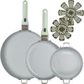 GoodCook Ceramic Cookware Set 7-Piece with Removable Handles Induction Compatible Fry Pans Nonstick and Oven Safe Sage Green