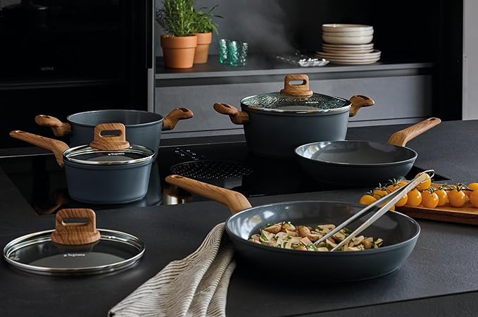 Tognana T-Care 8-Piece Aluminium Saucepan and Pan Set Dark Grey