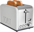 Rae Dunn Toaster Stainless Steel 2 Slice Square Toaster Wide Slot with 5 Browning Levels with Bagel Defrost and Cancel Options (Cream)