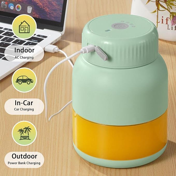 Electric Citrus Juicer 17 Oz Portable Blender for Shakes and Smoothies Exprimidor de Naranjas Electrico with Straw and Two Lids for Home Travel Camping Halloween Christmas Gifts(1300MLGreen)