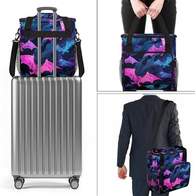 Gothic Bat Coffee Maker Carrying Bag Glitter Bat Travel Storage Bag Compatible with K-Mini or K-Mini Plus Single Serve Coffee Brewer Carrying Case with Multiple Pockets &amp Shoulder Strap