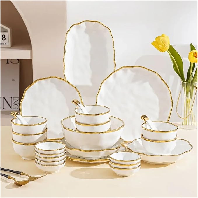 Ceramic Dinnerware Sets Bowl Plates Noodle Bowl Steak Plate Household Ceramic Tableware Combination(17pcs set)