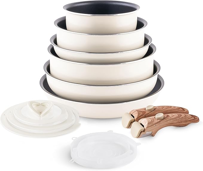 Pots and Pans Set Nonstick - YIIFEEO Stackable Camping Cookware Pots and Pans Set Detachable Handle Kitchen Cookware Sets Removable Handle Non Toxic Nonstick Frying Pans for Cooking Pot Set Gift
