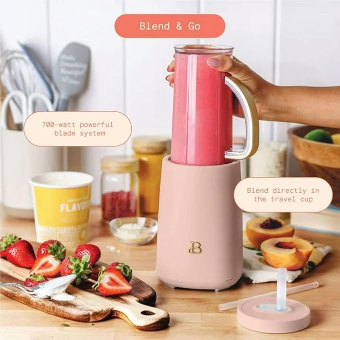 Personal Blender 240W with 12-Piece Set Portable Smoothie Maker with Travel Cups for Protein Shakes Juices and Smoothies (Rose)