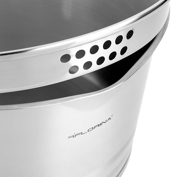 FLORINA Smart Cooking Pot Set 8-Piece Pot Set Made of High-Quality Stainless Steel Cooking Pots with Multifunctional Lid and Measuring Cup Silicone-Covered Handles Ideal for Induction Hobs Gas