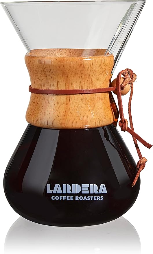 Lardera Iconic Six-Cup Glass Coffee Maker with Wooden Collar 27oz