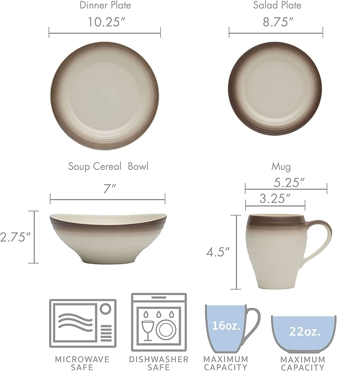 Mikasa Swirl 16-Piece Dinnerware Set Service For 4 Ombre Mocha
