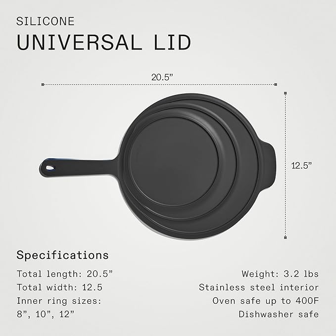 Made In Cookware | 3-Piece Stainless Clad Frying Pan Set with Universal Silicone Lid | 5 Ply Stainless Clad | Professional Cookware | Crafted in Italy | Induction Compatible