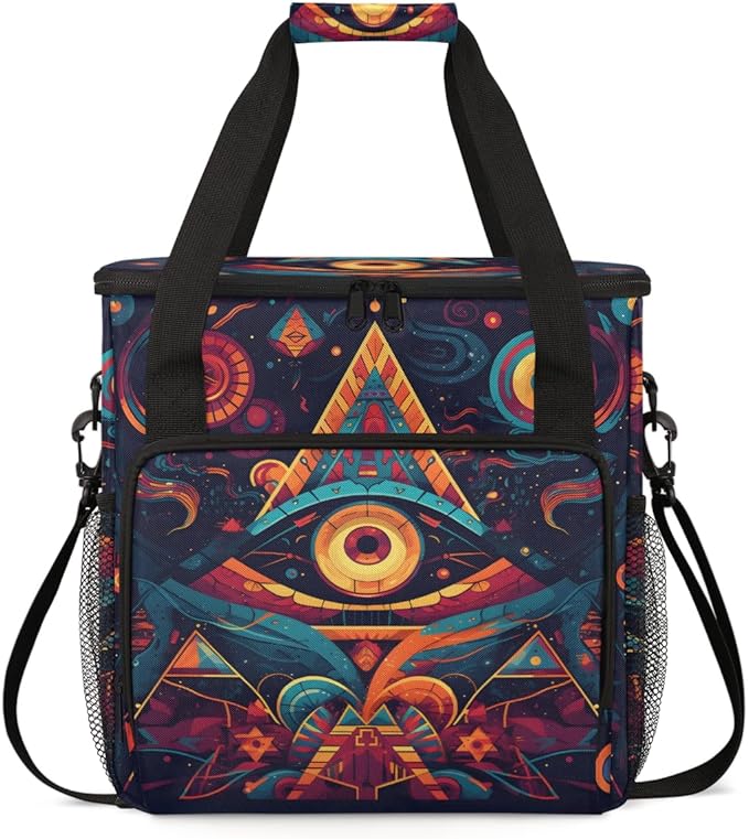Sacred Eye Coffee Maker Carrying Bag Ethnic Aztec Travel Storage Bag Compatible with K-Mini or K-Mini Plus Single Serve Coffee Brewer Carrying Case with Multiple Pockets &amp Shoulder Strap
