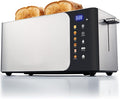 Elite Gourmet ECT5924D SmartToast Digital Long Slot 4 Slice Toaster 1.5” Wide Slots for Thick Breads &amp Bagel Function LED Touch Screen Countdown Timer 6 Shades Stainless Steel