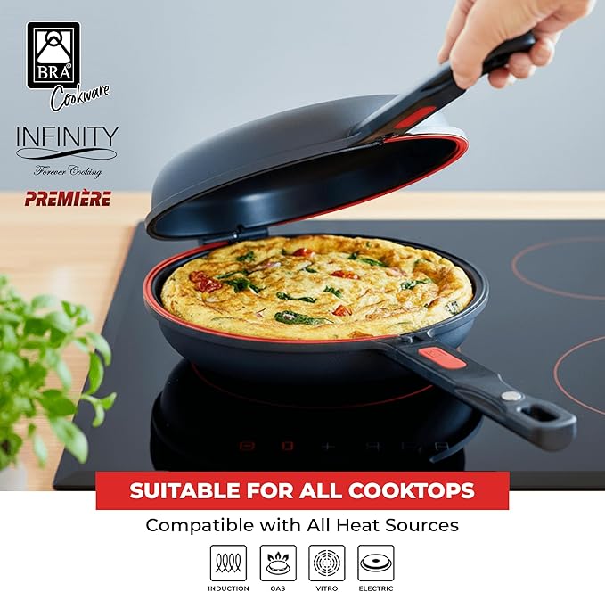 BRA COOKWARE Premiere &amp Infinity 6-Piece Nonstick Cookware Set | Cast Aluminum Pots &amp Pans Set w/ 1 Dual Skillet 1 Pot 1 Saucepan 2 Lids | 3-Layer NonStick | All Stovetops | PFOA Free
