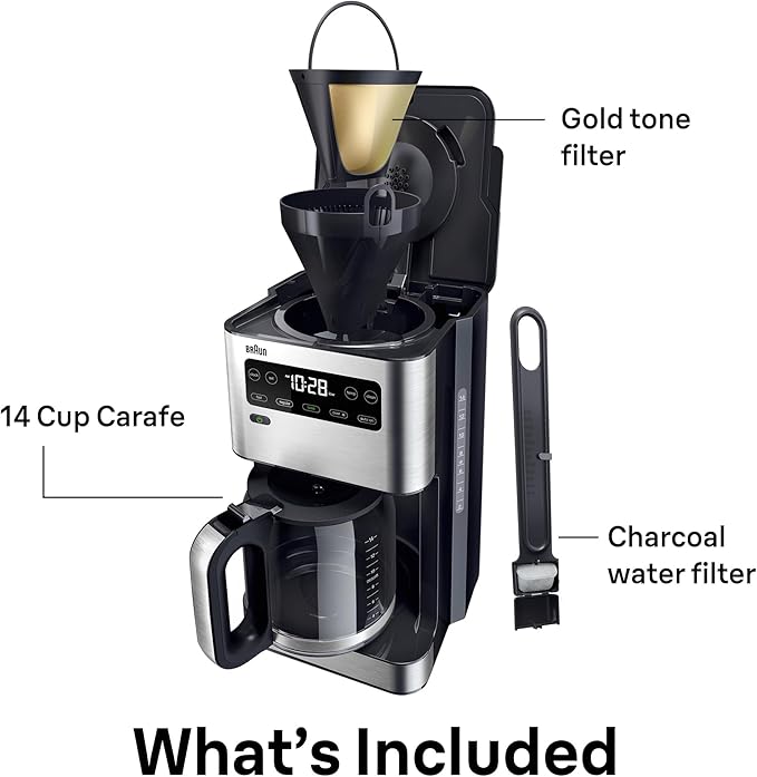 Braun PureFlavor 14‑Cup Programmable Coffee Maker – Fast Brew Speed Touch Display Bold &amp Brew‑Over‑Ice Modes FlavorCarafe &amp Adjustable Warm Plate