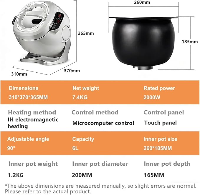 2000w Automatic Cooking Machine 5.45 Quart 360° Rotation Pot Commercial Auto Stir Fry Machine for Cooking &amp Stewing Rice Cooker Multifunctional Choose with Smart Touch(220V)