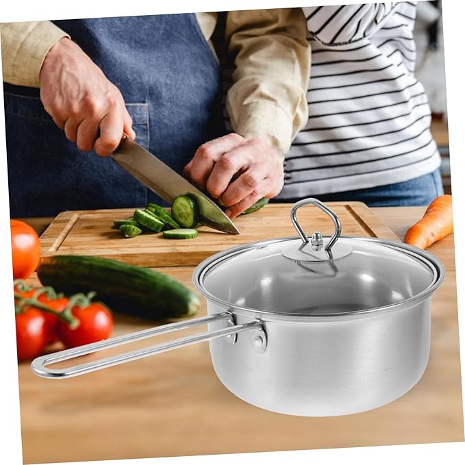 3-Piece Stainless Steel Cookware Set Soup Pot Frying Pan Milk Pot Multi-functional Kitchen Cookware Lid Suitable for Induction Cookers Household Cooking Essentials