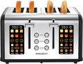 4 Slice Touch Screen Toaster Easy-to-Use Digital Stainless Steel Toaster with Wide Slots Reheat Defrost Cancel Removable Crumb Tray Matte Black