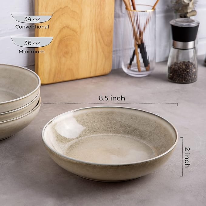 AmorArc Ceramic Dinnerware Sets with Pasta Bowl Handmade Reactive Glaze Plates and Bowls SetsHighly Chip and Crack Resistant | Dishwasher &amp Microwave Safe Dishes Set Service for 4 (16pc)