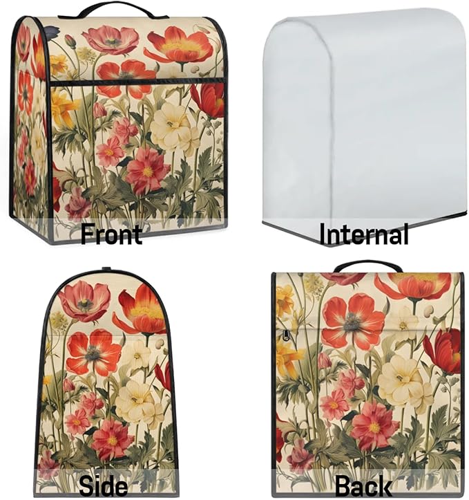 cfpolar Kitchen Aid Mixer Cover Compatible with 6-8 Quarts Beautiful Flower Plant Leaves Stand Mixer Cover Kitchen Aid Mixers Accessories Appliance Organizer Bag Dust Covers with Zipper Pocket
