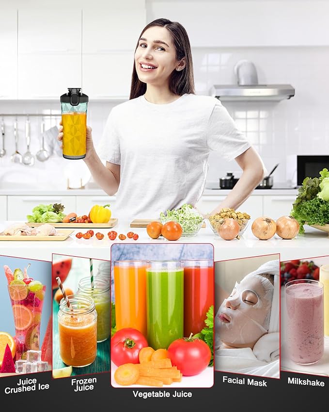Portable Blender 20 Oz Mini Personal Blender for Shakes and Smoothies 240W Small Blender USB Rechargeable with 6 Blades &amp Travel Lid BPA Free for Kitchen Office Gym and Travel (Black)