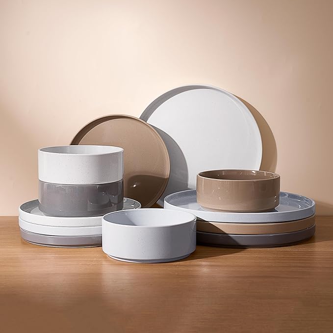 Famiware Nebula Plates and Bowls Set 12 Pieces Dinnerware Sets Dishes Set for 4 Multi-color