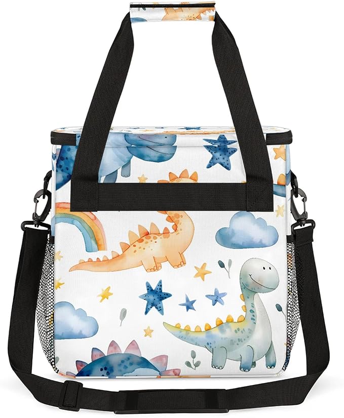 Cute Dino Rainbow Coffee Maker Carring Bag Large Insulated Storage Organizer Case Tote Bags with Shoulder Strap for Travel Work Picnic