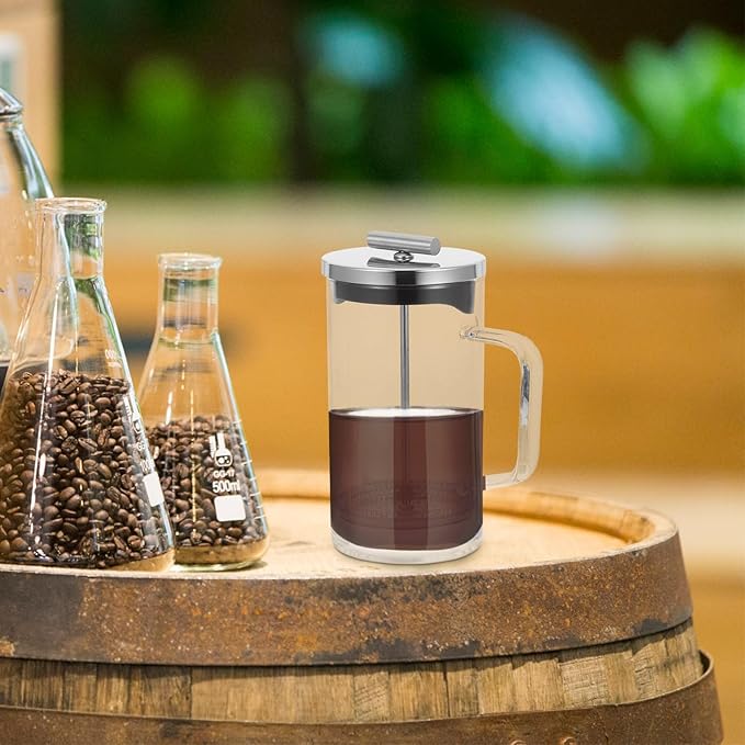 TOYANDONA Household Manual Coffee Maker 21oz (600ml) Glass Coffee Pot with Scale Thick Bottom Press for Home Brewing and Tea Brewing