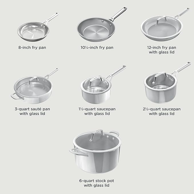 Ninja EverClad Stainless Steel Cookware 12 Piece Pots &amp Pans Set All Stovetops &amp Induction Oven Safe to 600°F Tri-Ply Commercial-Grade C99012