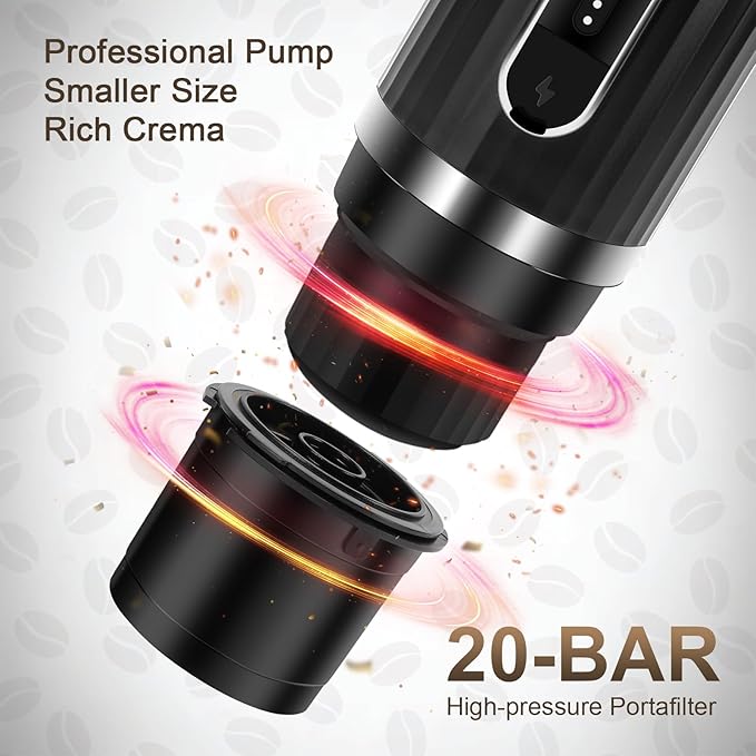 Portable Espresso Machine Travel Espresso Maker Car Coffee Maker Self-Heating with USB-C Compatible with Ground Coffee &amp Capsules (NS＆DG) for RV Hiking Camping Office
