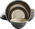 12-Piece Stoneware Dinnerware Set in Brown Modern Glazed Dishware Collection for Everyday Dining